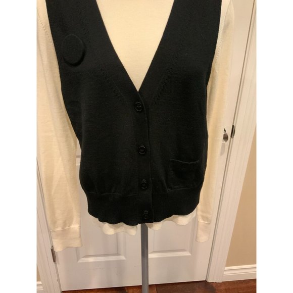 MM6 Maison Martin Margiela Cream/Black Wool "Trompe L'oeil" Sweater, Size M - Picture 4 of 8